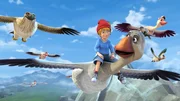 Nachdem Nils Akka gerettet hat, darf er auf ihrem R&uuml;cken fliegen und die Schar anf&uuml;hren.