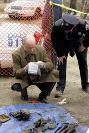 John Stillman (John Finn, l.) hofft am Fundort der Leiche, obwohl es schon Jahre her ist, Hinweise zu finden ...