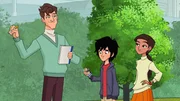 In the middle: Hiro (voiced by Ryan Potter).