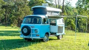 W/S BLUE KOMBI WITH AWNING OUT & ROOF POPPED &ndash; DIFFERENT ANGLE