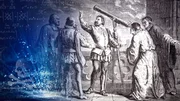 Mit einem leistungsstarken Fernrohr, das Galileo Galilei sich selbst baute, beobachtet er vier helle Objekte, die den Jupiter umkreisen. Mit einem leistungsstarken Fernrohr, das Galileo Galilei sich selbst baute, beobachtet er vier helle Objekte, die den Jupiter umkreisen.