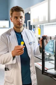 Mikko (Luan Gummich) entdeckt eine Probe im Labor, die Fragen aufwirft.