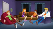 v.li.: Shaggy Rogers, Scooby-Doo, Daphne Blake, Velma Dinkley, Fred Jones