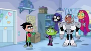 v.li.: Robin, Beast Boy, Raven, Cyborg, Starfire