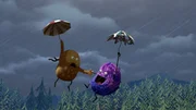 Als Kiwi seinen Regenschirm aufspannt, wird er vom Sturm davon geweht. Als Kiwi seinen Regenschirm aufspannt, wird er vom Sturm davon geweht.