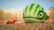 Ginger will das gestrandete Melonensuchus-Baby zurück ins Wasser schieben. Ginger will das gestrandete Melonensuchus-Baby zurück ins Wasser schieben.