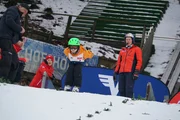 Andreas Goldberger beim Goldi Talente Cup in Bischofshofen, auf dre Schanze kurz vor dem Absprung der jungen Talente.