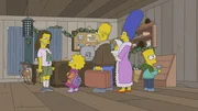 Lisa (2.v.l.); Homer (3.v.l.); Maggie (3.v.r.); Marge (2.v.r.); Bart (r.)