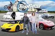 Artwork zur 20. Staffel von "Top Gear" mit (v.l.:) Richard Hammond, Jeremy Clarkson, James May und The Sting.