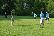 Recreation: Greg Henry playing football with friends.Talent, L-R:  Rodney Richards, Patrick Canavan, Thomas Beheler, Arrington Foster, Michael Cain.