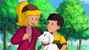 Bibi erzählt dem Ferienkind Henrik, wo sie seinen gestohlenen Hund Schnuffi gefunden hat. Bibi erzählt dem Ferienkind Henrik, wo sie seinen gestohlenen Hund Schnuffi gefunden hat.