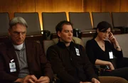 Versuchen einen neuen Fall zu l&ouml;sen: Leroy Gibbs (Mark Harmon, l.), Tony Dinozzo (Michael Weatherly, M.) und Kate Todd (Sasha Alexander, r.) ...