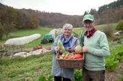 Gerda und Bruno Thom&eacute; in der Vulkaneifel bei der Ernte auf den Feldern der &Ouml;ko-Gem&uuml;sebauern.
