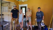 Ben and Erin Napier are joined by Katie and Chris on demo day at the Turner house, as seen on Home Town, Season 8. Ben and Erin Napier are joined by Katie and Chris on demo day at the Turner house, as seen on Home Town, Season 8.