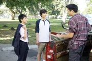 (v.l.n.r.) Evan Huang (Ian Chen); Emery Huang (Forrest Wheeler); Eddie Huang (Hudson Yang)