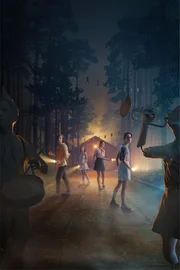 Key Art zu "Kitchenblock - T&ouml;dliches Sommercamp" (v.l.: Igor Korzukhin (Daniil Vershinin), Anastasiyka Sergushina (Maria Abramova), Veronika Nesvetova (Angelina Strechina), Valerka Lagunov (Pyotr Natarov))