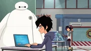 l-r: Baymax, Hiro Hamada, Go Go Tomago