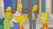 (v.l.n.r.) Marge, Maggie, Homer; Lisa; Dr. Lund; Bart