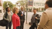 Pictured L-R: Barrett Doss as Kerry Ketchum, Geneva Carr as Marissa Morgan, Chris Jackson as Chunk Palmer, Freddy Rodriguez as Benny Benny Col&oacute;n, and Michael Weatherly as Dr. Jason Bull.