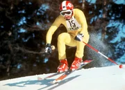 Der &ouml;sterreichische Skirennl&auml;ufer Franz Klammer beim Abfahrtslauf der Herren am 3.2.1976 bei den Olympischen Spielen in Innsbruck.