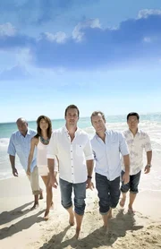 (6. Staffel) - Im Kampf gegen das organisierte Verbrechen im Paradies: Steve (Alex O'Loughlin, M.), Danny (Scott Caan, 2.v.r.), Chin (Daniel Dae Kim, r.), Kono (Grace Park, 2.v.l.) und Lou (Chi McBride, l.) ...