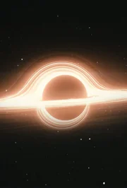 Das Bild zeigt eine k&uuml;nstlerische Darstellung einer schwarzen Lochumgebung, die von einer gl&uuml;henden Akkretionsscheibe umgeben ist.