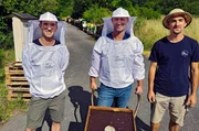 Tobias K&auml;mmerer (Mitte) mit Marek und Justus von der Imkerei Schiesser.