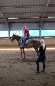 Pferdeprofi Bernd Hackl und Pferdebesitzerin Sabrina mit Stute "Pandora". Pferdeprofi Bernd Hackl und Pferdebesitzerin Sabrina mit Stute "Pandora".