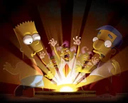 Bart (l.) und Milhouse (r.) entdecken auf dem Dachboden ein uraltes Brettspiel namens "Satanspfad", das magische Kr&auml;fte zu haben scheint.