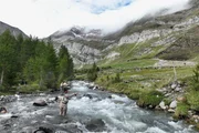 Der Pfelderer Bach, umrahmt von hohen Bergen, l&auml;dt zum Fliegenfischen ein.