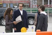 Pictured L-R: Jaime Lee Kirchner as Danny James, Michael Weatherly as Dr. Jason Bull, Curtiss Cook as Dean Poole, and Dan McCabe as Carter Spinell