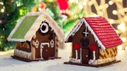 Closeup of beautiful gingerbread house at home