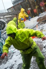 Saga going through bad weather with the crew falling.