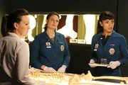 V.l.: Daisy Wick (Carla Gallo), Brennan (Emily Deschanel) und Dr. Camille Saroyan (Tamara Taylor) versuchen den r&auml;tselhaften Mord an dem Computer-Genie Ian Goldberg zu l&ouml;sen.