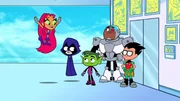v.li.: Starfire, Raven, Beast Boy, Cyborg, Robin