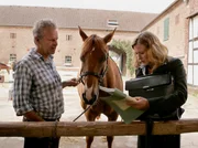 Die Finanzbeamtin Katharina Kamp (Suzanne von Borsody) informiert den Gest&uuml;tsbesitzer Carl von Balkhausen (Peter Sattmann), dass er &uuml;ber 140.000 Euro Steuerschulden hat.