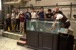 Wee Man, Chris Pontius, Rachel Wolfson, Nick Merlino, Sean "Poopies" McInerney, Steve-O, Dave England, Jasper, "Danger Ehren" McGhehey, and Johnny Knoxville in jackass 4.5 from Paramount Pictures and MTV Entertainment Studios.