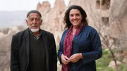 Bettany Hughes and &Ouml;mer Sekban in Cappadocia, Turkey.