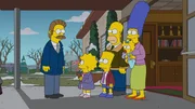 (v.l.n.r.) Ned Flanders; Lisa; Bart; Homer; Maggie; Marge