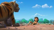 Moglis Versuch, dem bösen Tiger ein Schnurrhaar auszureißen, ist fehlgeschlagen! Nun wird's gefährlich. Wird Mogli entkommen können? Moglis Versuch, dem bösen Tiger ein Schnurrhaar auszureißen, ist fehlgeschlagen! Nun wird's gefährlich. Wird Mogli entkommen können?