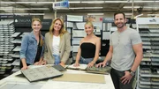 (Left to right) Alison, Andrea, Heather Rae El Moussa and Tarek El Moussa at the tile store shopping for samples for the design of the La Palma flip, as seen on The Flipping El Moussas, Season 2.