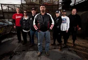 Time Bandit Captain Johnathan Hillstrand (center) and his crew (from left to right) Deckhand Mike Fourtner, Deckhand Eddie Uwekoolani, Captain/Deckhand Andy Hillstrand, Deckhand Scott Hillstrand, Deckhand Neal Hillstrand and Deckhand John "JJ" Jorgensen are photographed on the Time Bandit during Deadliest Catch season six.