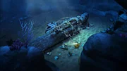 Timmy sitzt neben dem Wrack der &bdquo;HMS Australia&ldquo; auf dem Meeresboden fest.