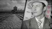 Kurt Brüssow im Vordergrund. Im Hintergrund links KZ Auschwitz-Birkenau; rechts eine Tafel mit KZ-Kennzeichen. Kurt Brüssow im Vordergrund. Im Hintergrund links KZ Auschwitz-Birkenau; rechts eine Tafel mit KZ-Kennzeichen.