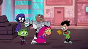 v.li.: Raven, Beast Boy, Cyborg, Starfire, Robin