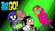 L-R: Raven, Beast Boy, Cyborg, Robin, Starfire