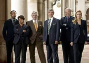 L-R: Det. Ed Green (Jessie Martin), Anita Van Buren (S. Epatha Merkerson ), Joe Fontana (Dennis Farina), Asst. D.A. Jack McCoy (Sam Waterston), D.A. Arthur Branch (Fred Thompson), Asst. D.A. Serena Southerlyn (Elisabeth Rohm)