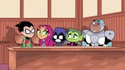 v.li.: Robin, Starfire, Raven, Beast Boy, Cyborg