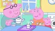 v.li.: Daddy Pig, George Pig, Mummy Pig, Peppa Pig