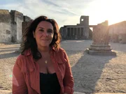Bettany Hughes in Basilica of Pompeii, near Forum.